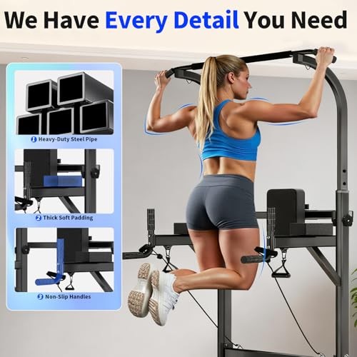 Pull Up Bar Power Tower Dip Station, Adjustable Strength Training Carbon