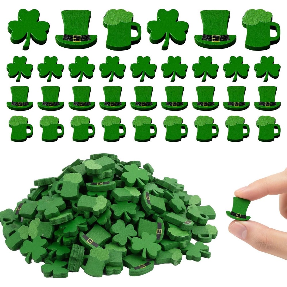 60 PCS St. Patrick's Day Mini Wooden Flatback Decorations, Double-Sided Green