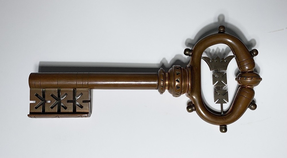 FINE Antique LARGE BRONZE KEY Figural CORKSCREW SIGNED