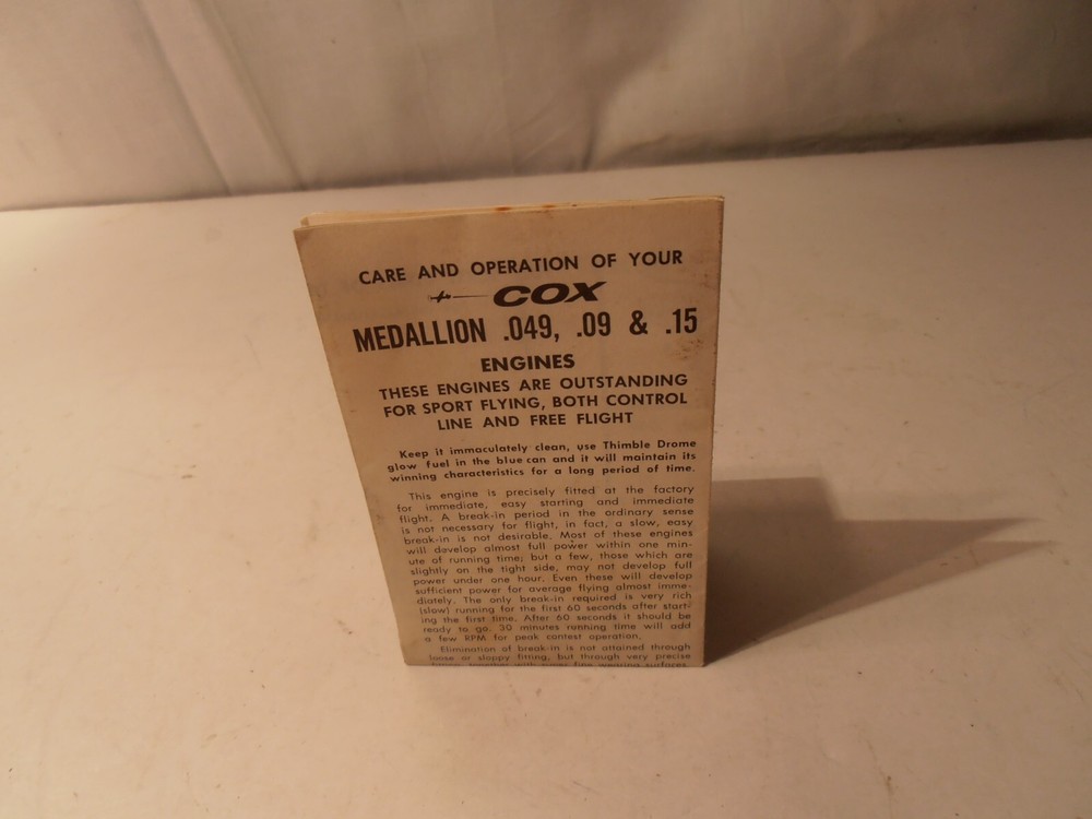 Cox Medallion 049, .15, 09 Manual