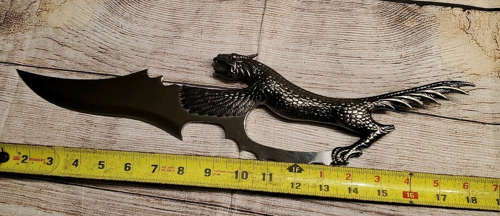Large Bladed Dagger with a Dragon Handle and Footed Stand