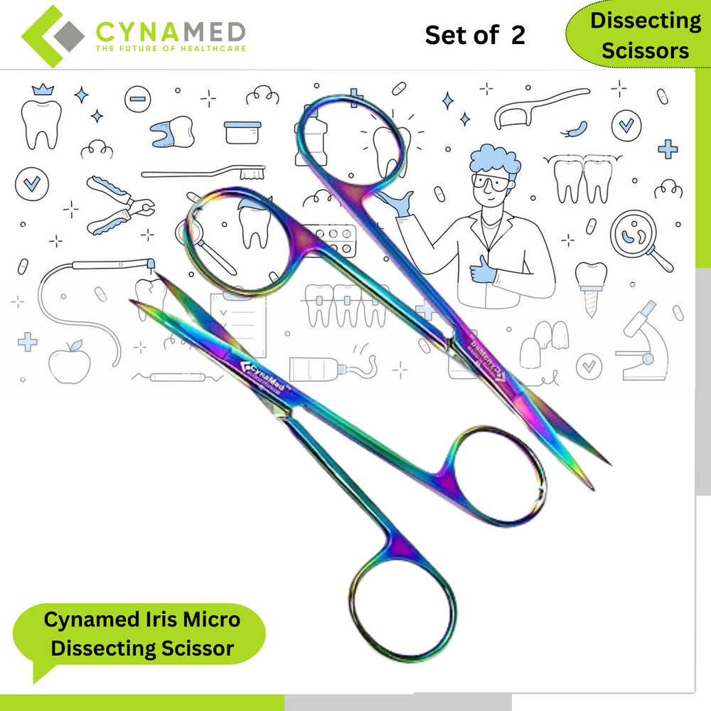 Cynamed Iris Micro Dissecting Scissors w/Titanium Coating Straight & Curved 2pcs