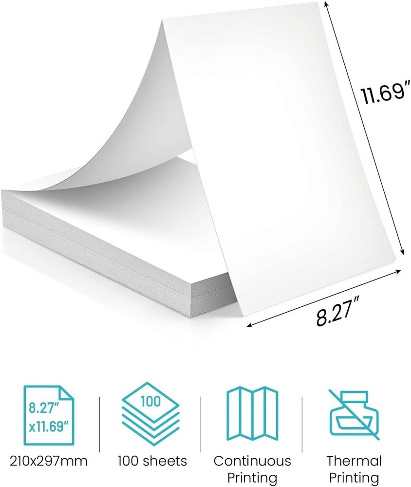 200PCS Thermal Paper A4 Foldable for Portable Printer For Phomemo M08F MT800
