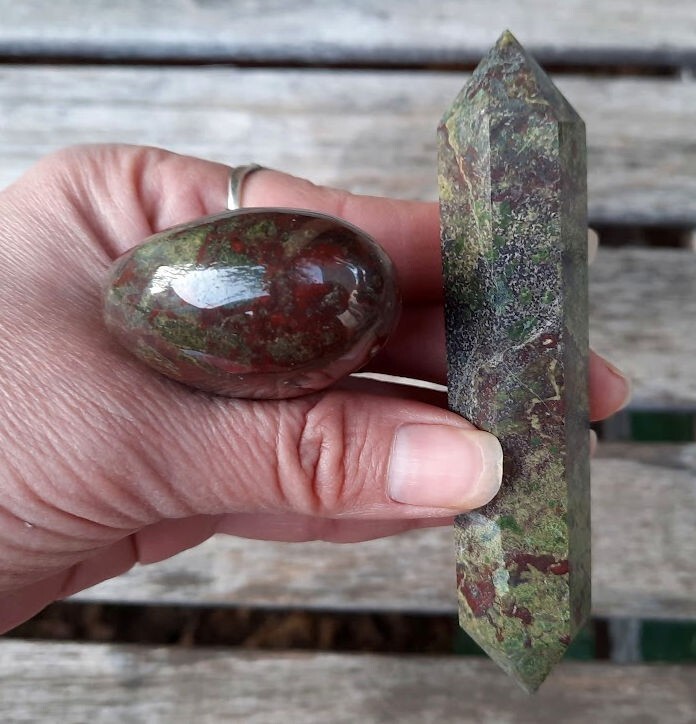 Dragonstone Double Terminated Wand & Heart Bundle, Courage, Strength, Creativity