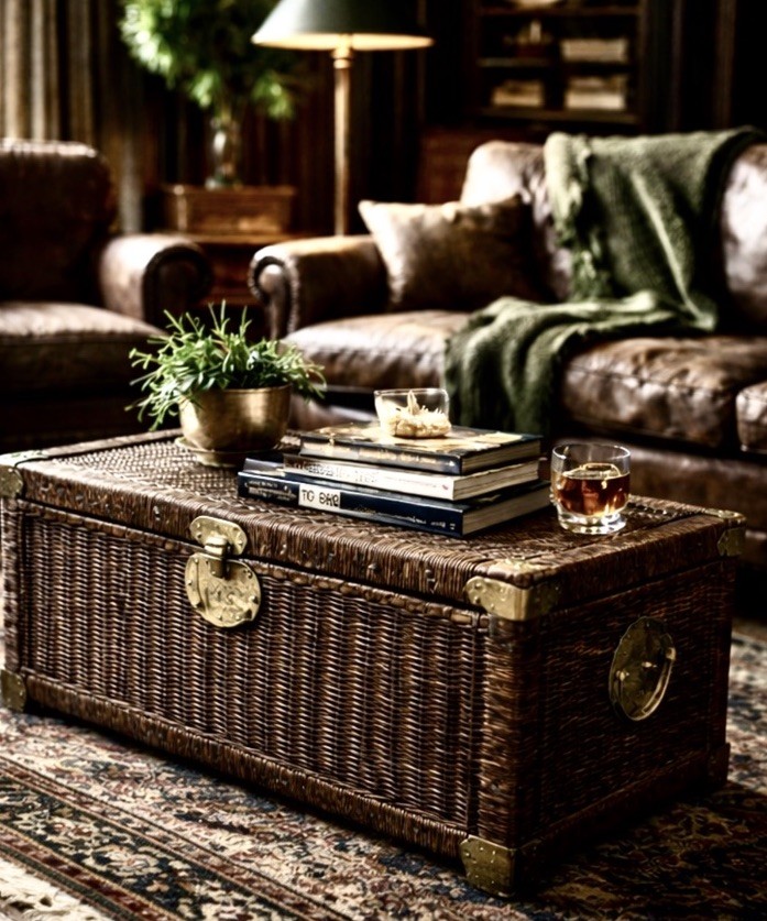 Antique Wicker Blanket Chest c1905 Cane Trunk Brass Hardware