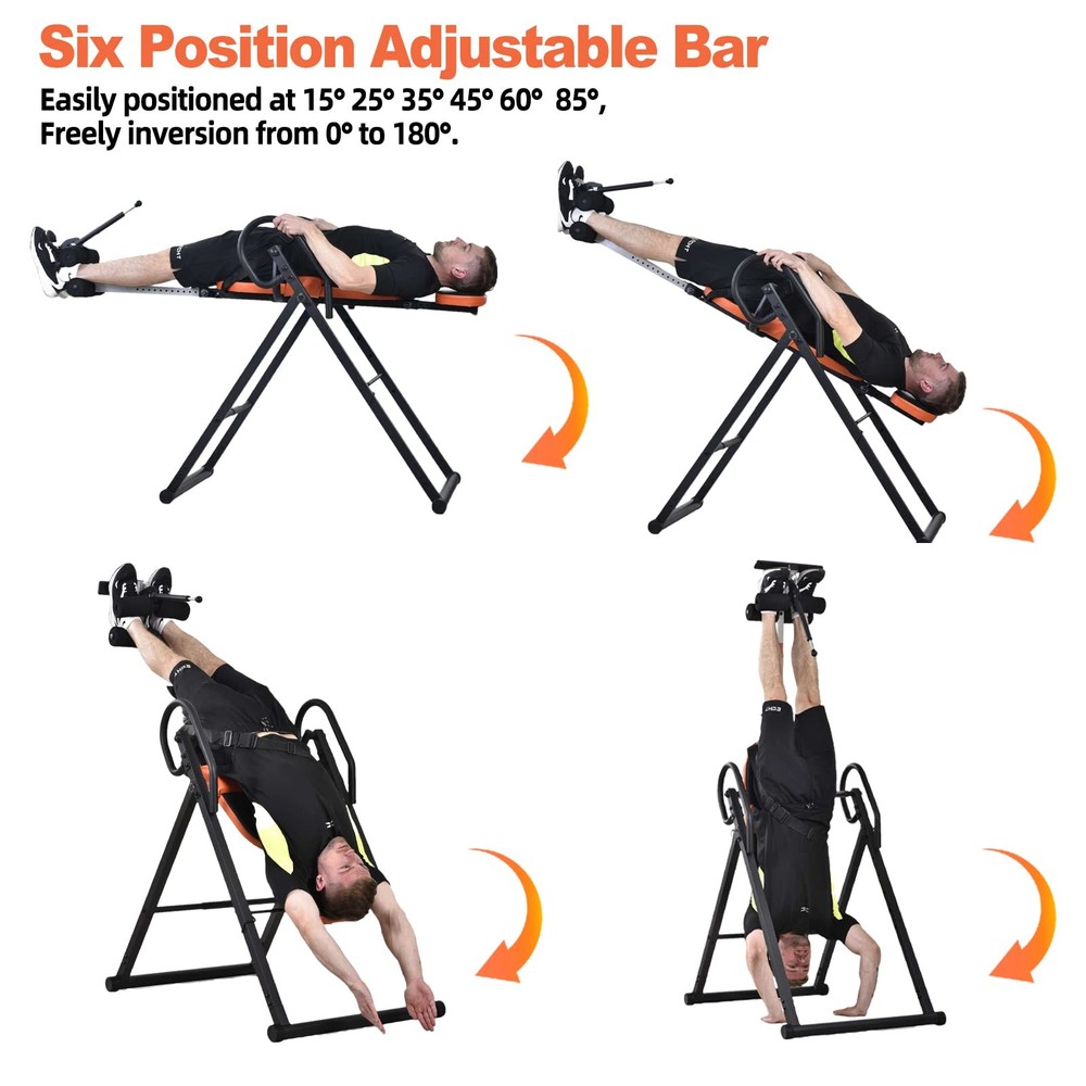Teclor Inversion Table for Back Pain Relief, 350 lbs Capacity Basics, Orange