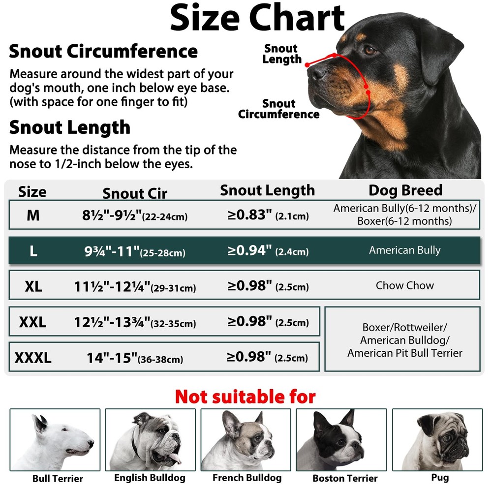 Mayerzon Pitbull Muzzle, Soft Dog Muzzle with L [Snout Cir: 9.75"-11"], Black