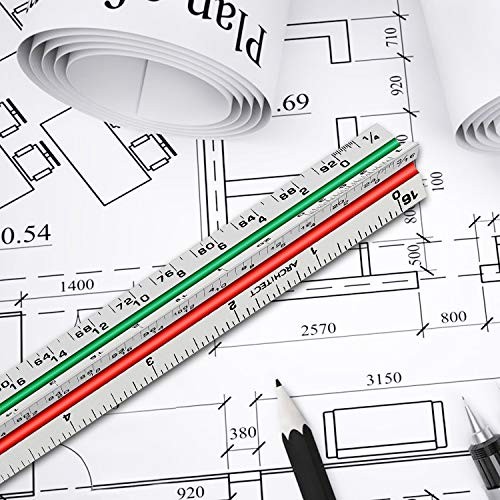12" Architectural Scale Ruler Aluminum Architect Scale Triangular Tricolor