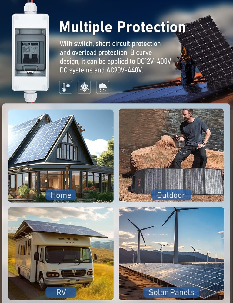 Solar Panel Disconnect Switch DIN Box 20A Dual Pole Circuit Breaker