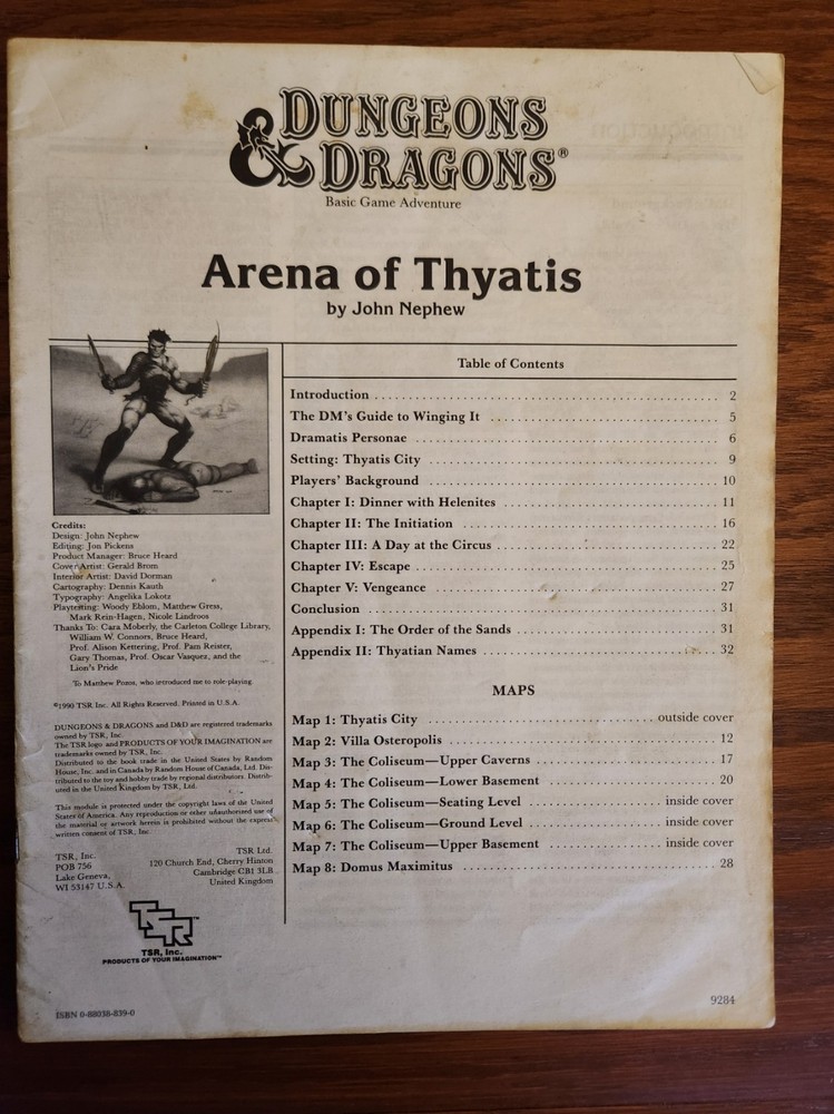 DDA1 Arena of Thyatis module D&D adventure TSR Basic Dungeons & Dragons BECMI