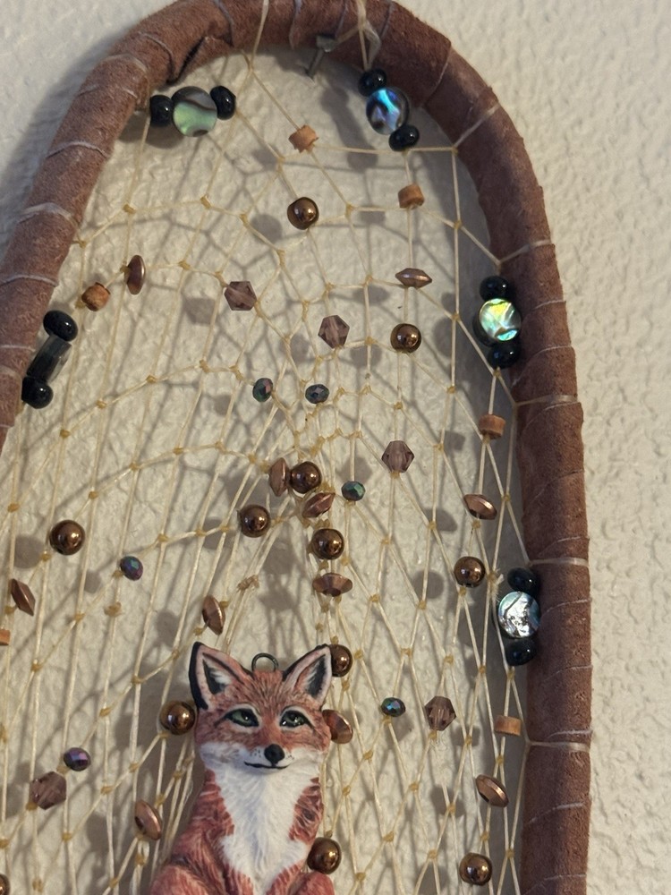 Handmade Fox Dreamcatcher Wall Hanging Abalone Copper Beads Boho Decor