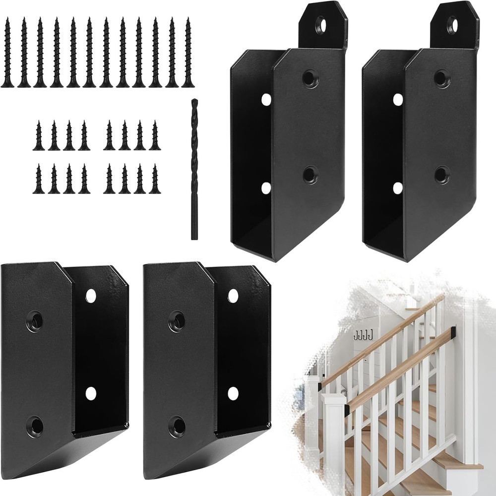 Deck Railing Brackets Connectors, 4pcs 30° Stair Railing Hangers 2x4 Brackets (A