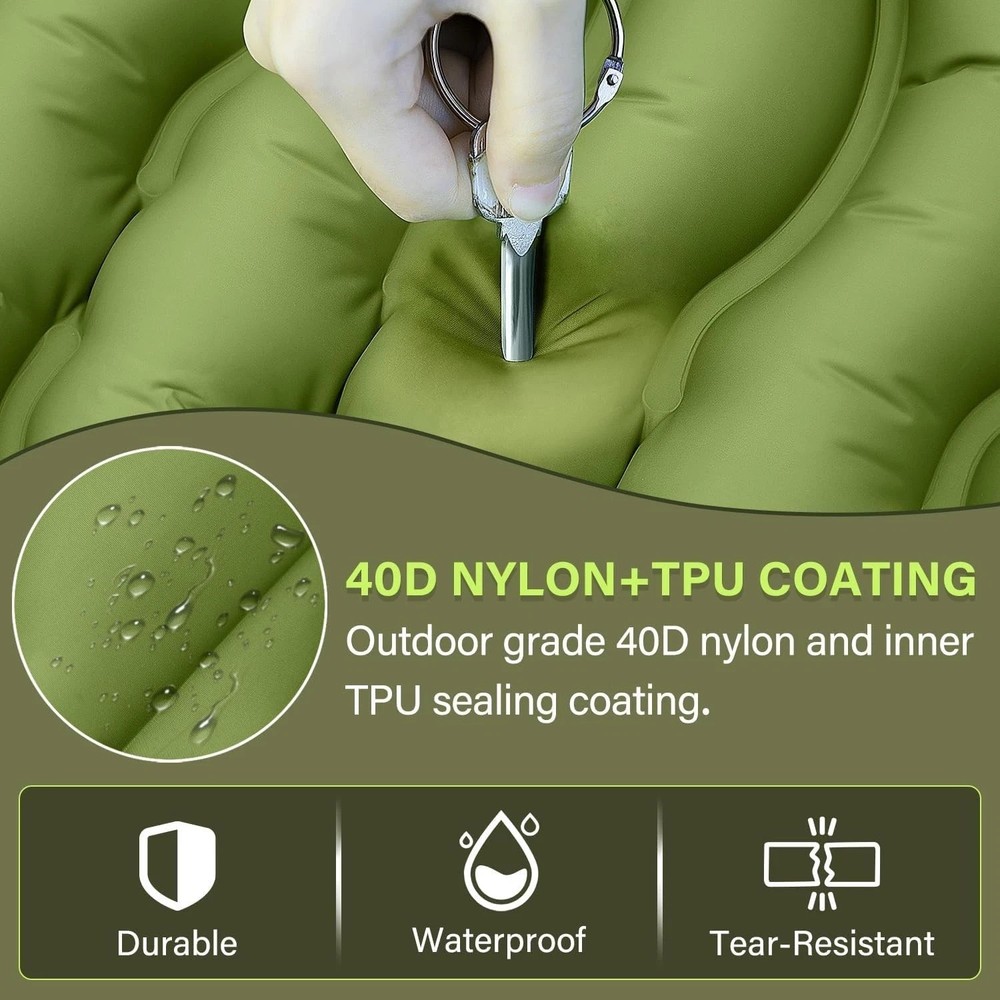Ultralight Inflatable Camping Sleeping Pad with Built-in Pillow - Compact Green
