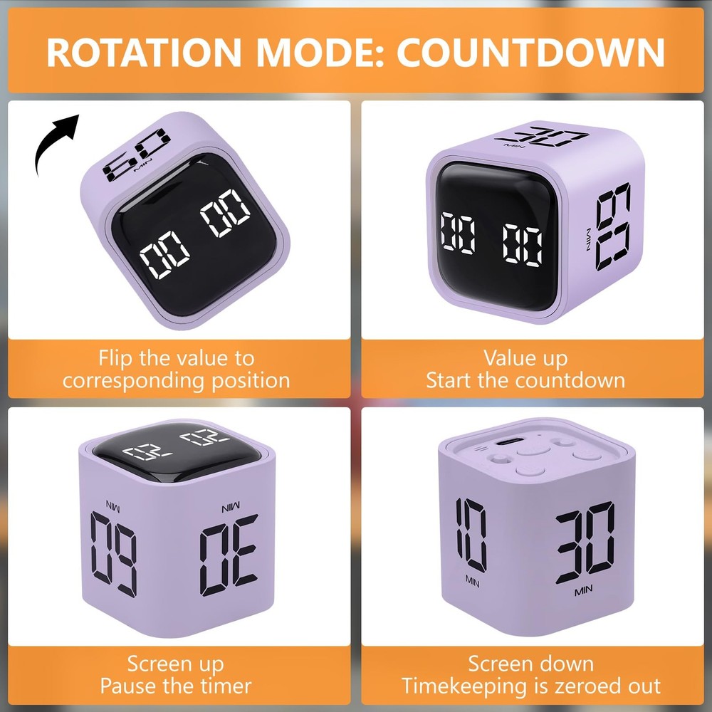 MultiFunction Cube Timer, 5/10/30/60 Min & Custom Count Down, Included Pause ...
