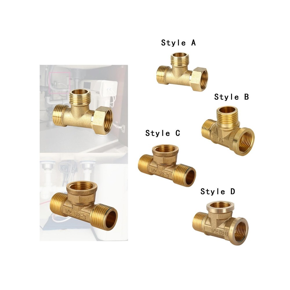 Tee Pipe Fitting Brass 3 Way Pipe Fitting Replacement Home Hose Fitting for DIY