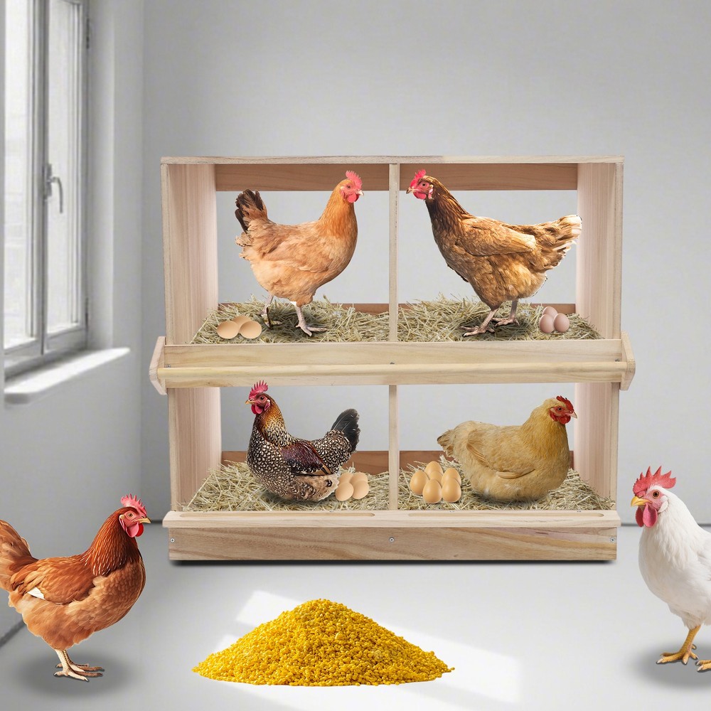 Chicken Nesting Box 4 Compartment Wooden Nesting Boxes for Chickens with Perches