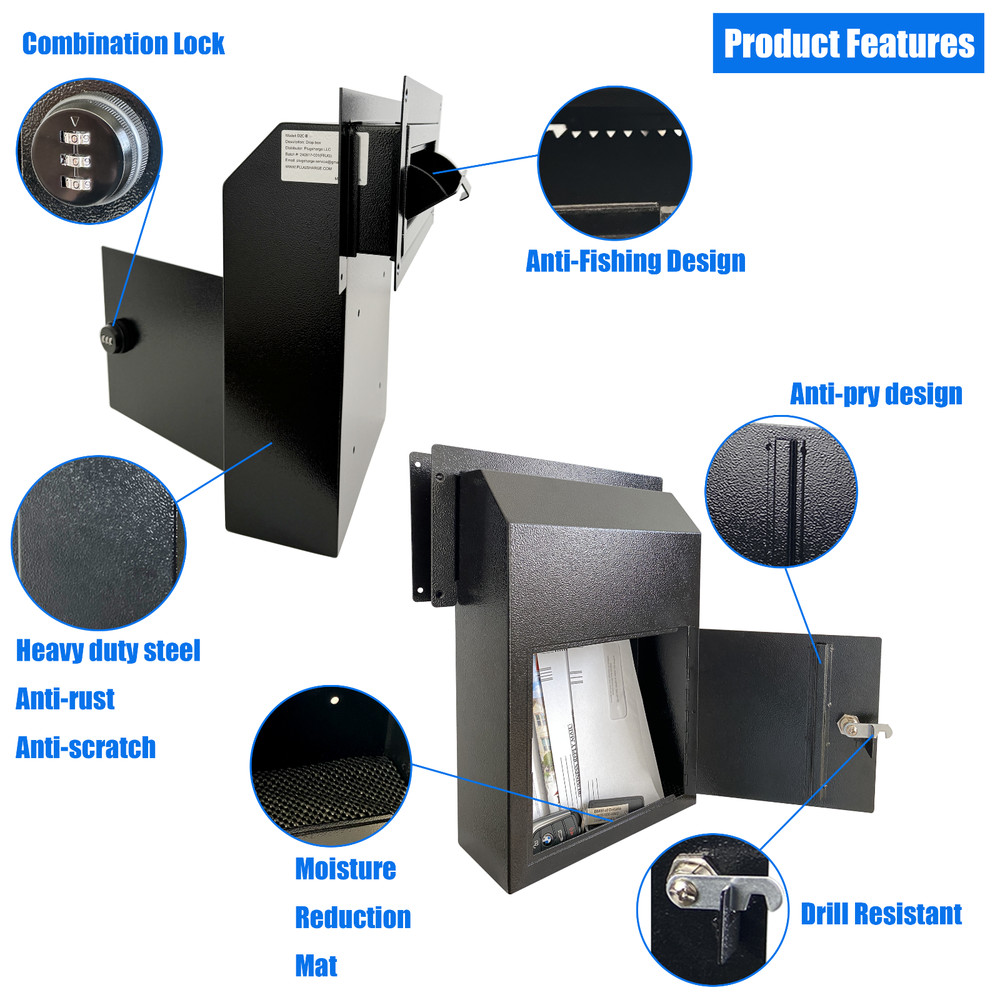 OPEN BOX Locking Door Drop Box with Combination Lock – Mailbox with Rear Access