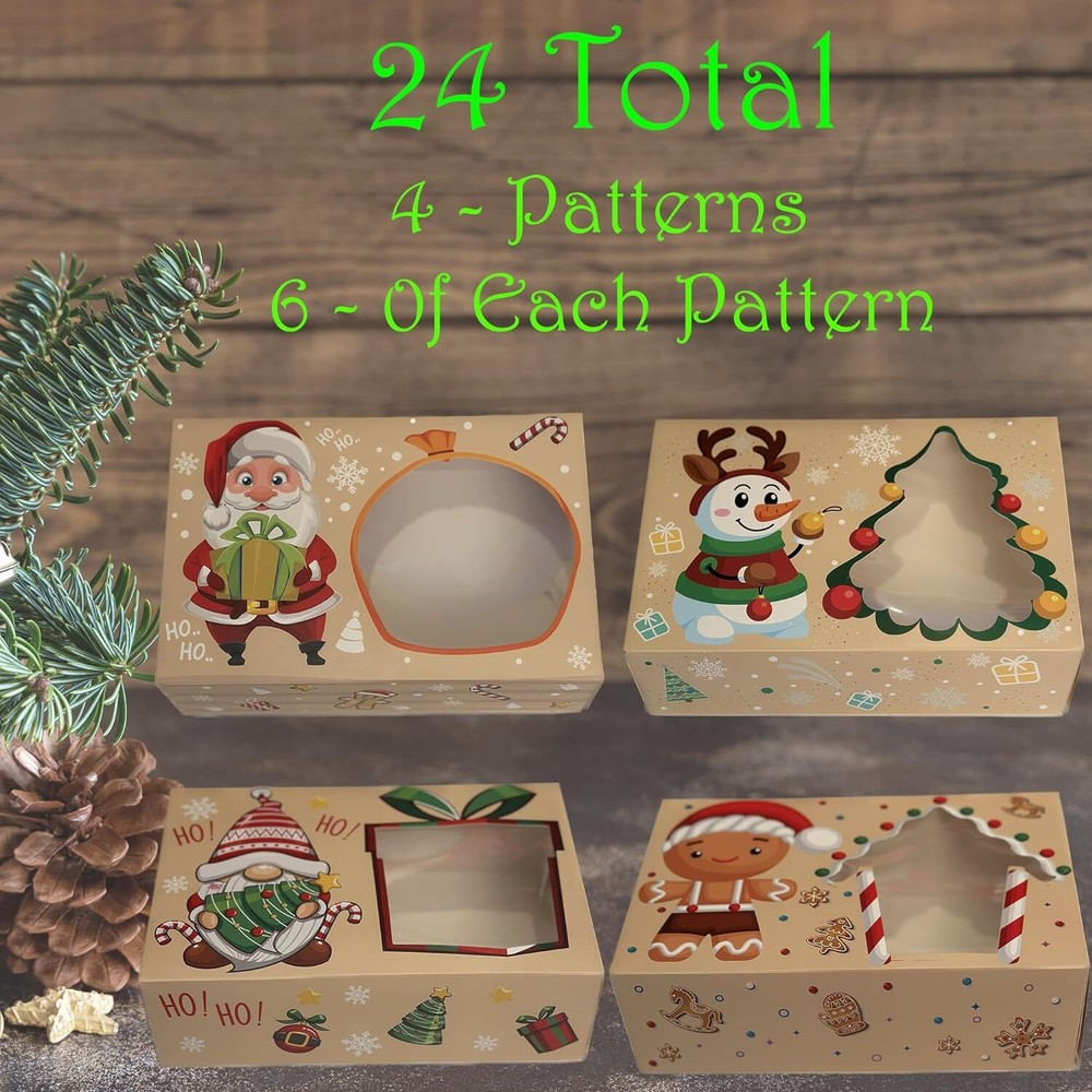 Christmas Cookie Boxes, Bulk 24 Variety Pack, Holiday Pastries Multicolor