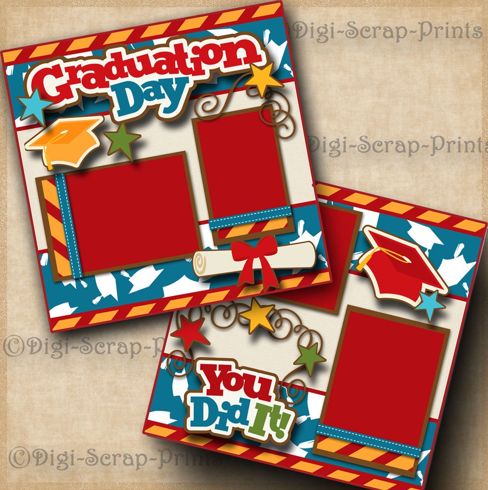 GRADUATION DAY 2 premade scrapbook pages paper piecing layout school ~ DIGISCRAP