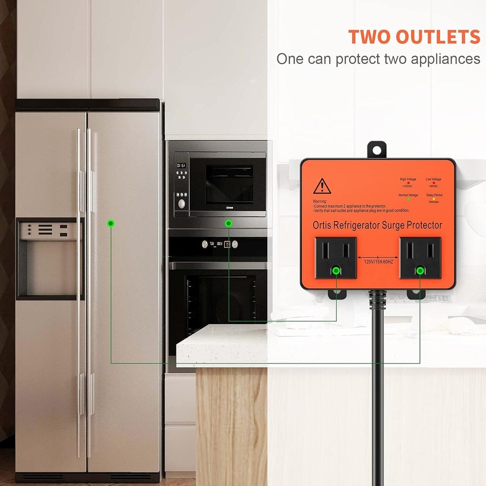 Enhanced Voltage Protector - Safeguard Refrigerators with 3Min Delay & 2 Outlets