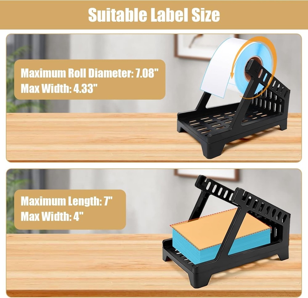"Large Label Holder for Rolls and Fan-Fold Labels, Desktop Printer Accessory (Bl
