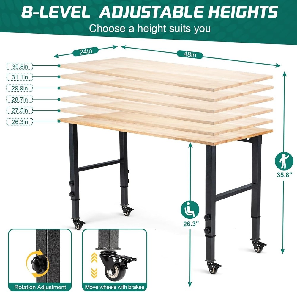 Multi-Height 48" Workbench with Heavy Duty Capability - Perfect for Any Project