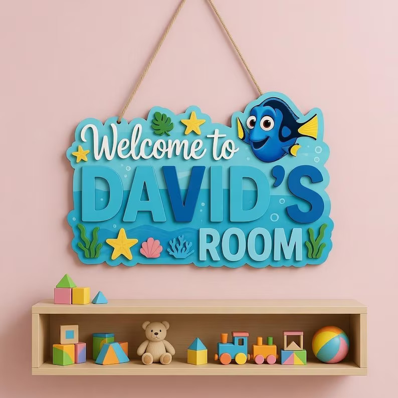 Personalized Ocean Fish Name Wall Sign with Rope