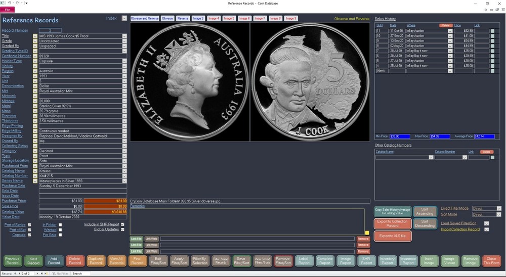Coin Collector Database Professional Software to suit Windows CDROM