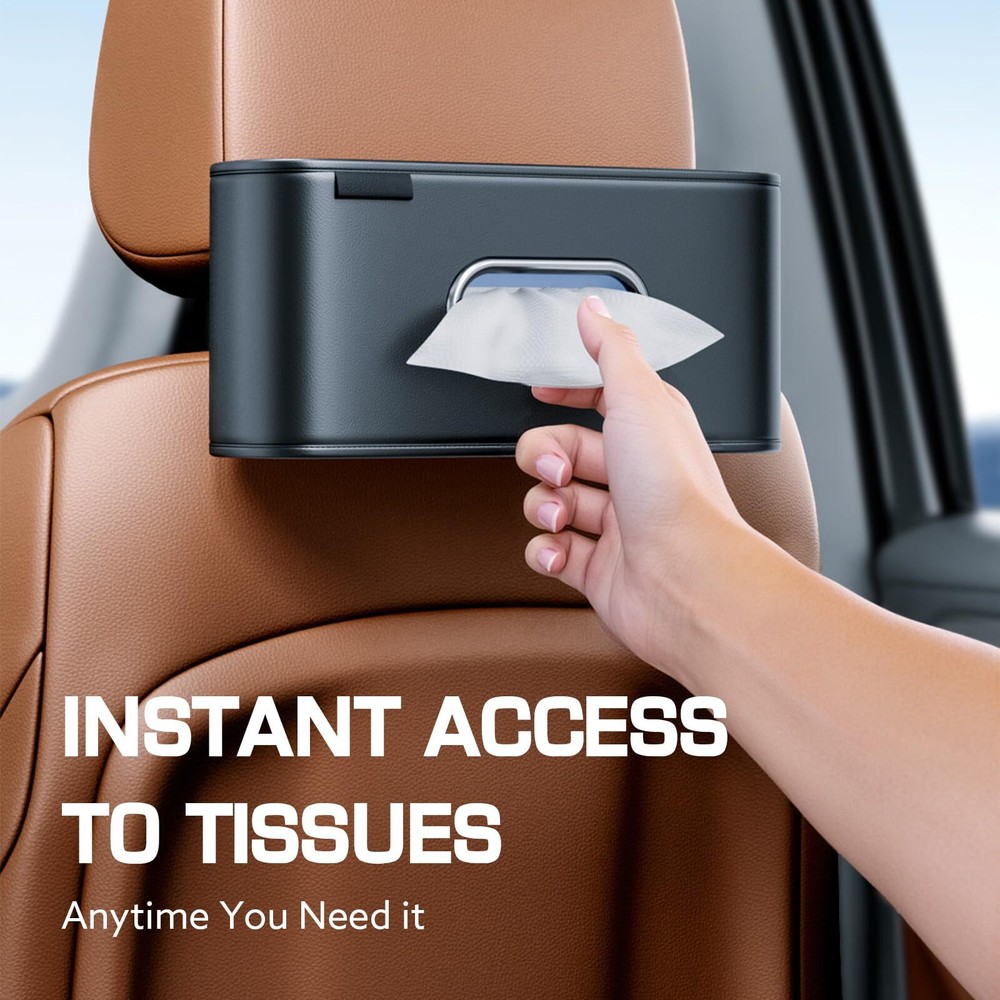 Premium PU Leather Car Tissue Holder - Fits Standard Rectangular Tissue Boxes