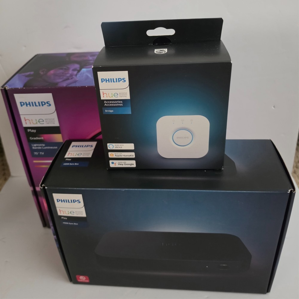 Philips Hue Play Sync Bundle (4K HDMI Box, 75" Gradient Lightstrip, Hue Bridge)