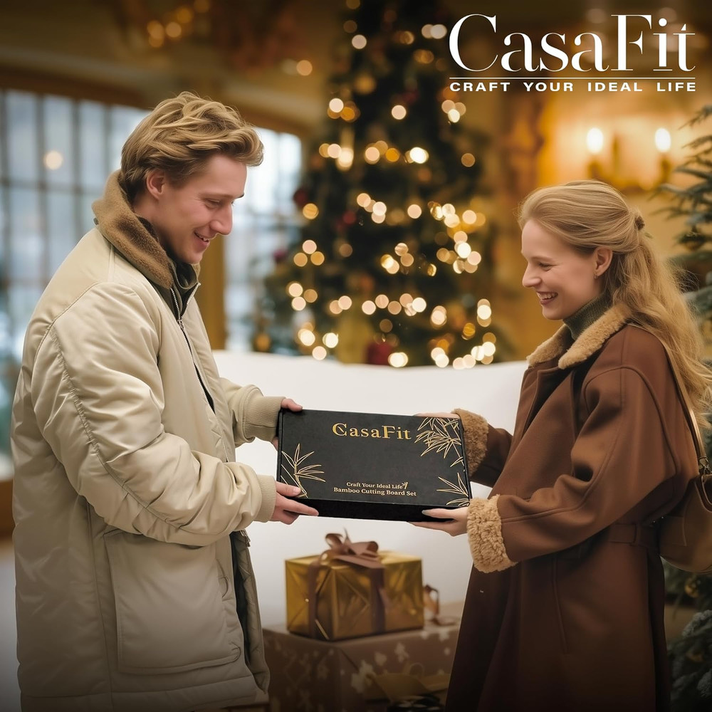 3-Piece Organic Bamboo Cutting Board Set for Kitchen - Carbonized Extra Sturdy C