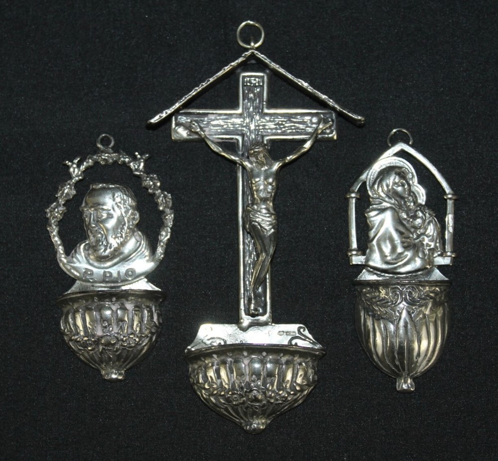 3 antique solid silver italian .800 holy water font Hallmarked
