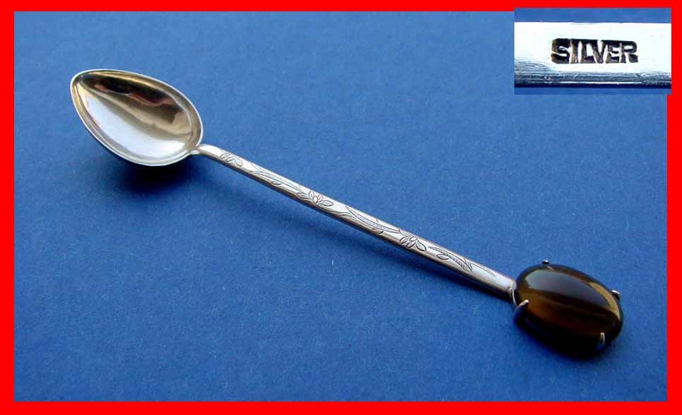 Splendid salt spices Löffe silver chalcedony stone? C136