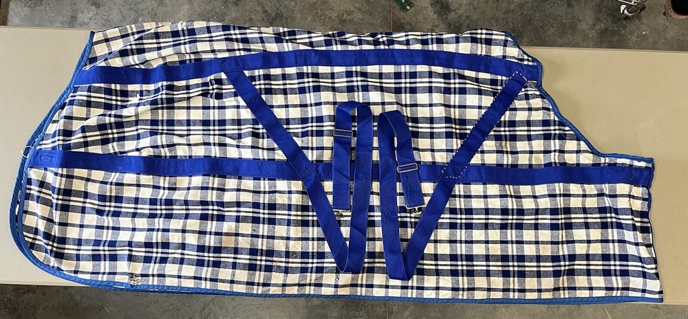 72” Cotton Stable Sheet Blue & White Plaid