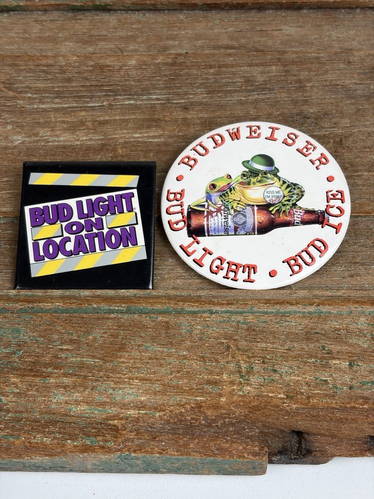 Lot 2 Budweiser Bud Light 3" Metal Pin Pinback Button Frog Toad On Location
