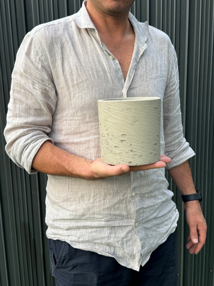 Round Rough Grey Planter 5.9" H Pot
