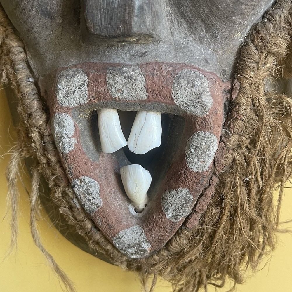 Luba-Warega (Lega) Mask - DRC Congo - Animal Teeth & Raffia - 13"