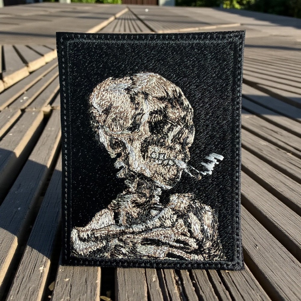 Van Gogh's Portrait Skeleton Skull with a burning Cigarette Patch