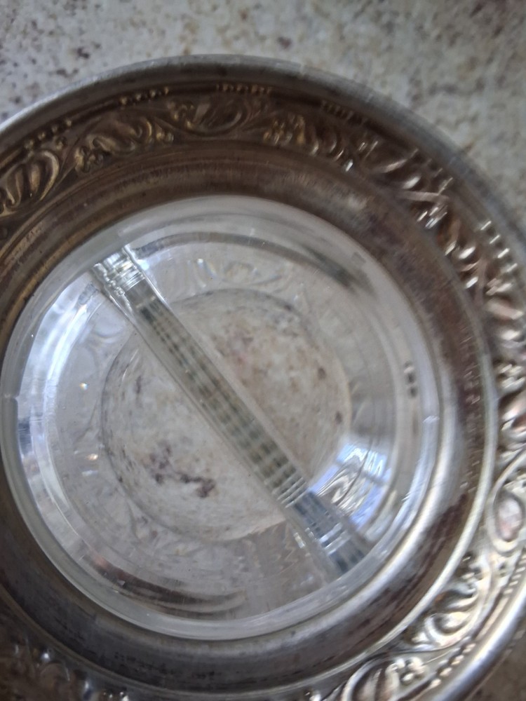 Etched Divided Crystal Bowl With Sterling Base