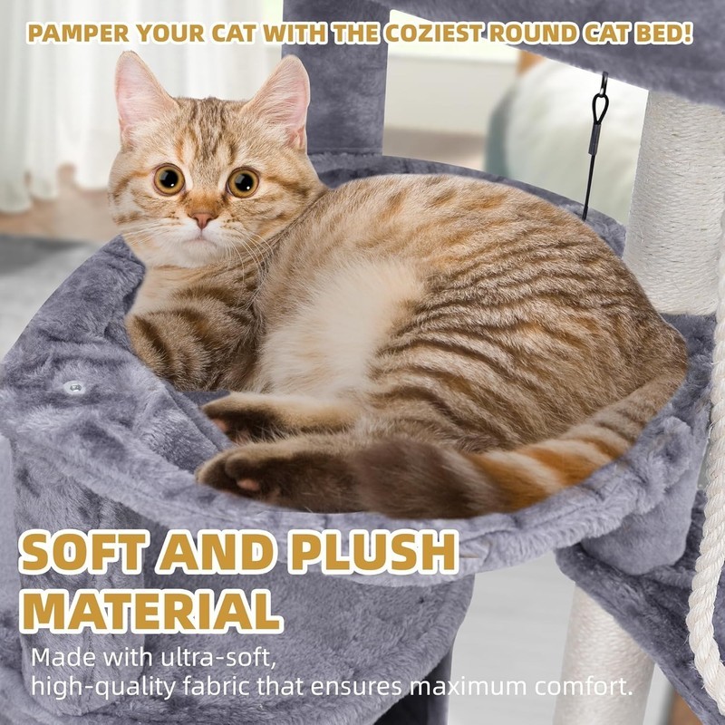 Xin Three Layer Cat Tree with Condo and Two Hammocks,Grey