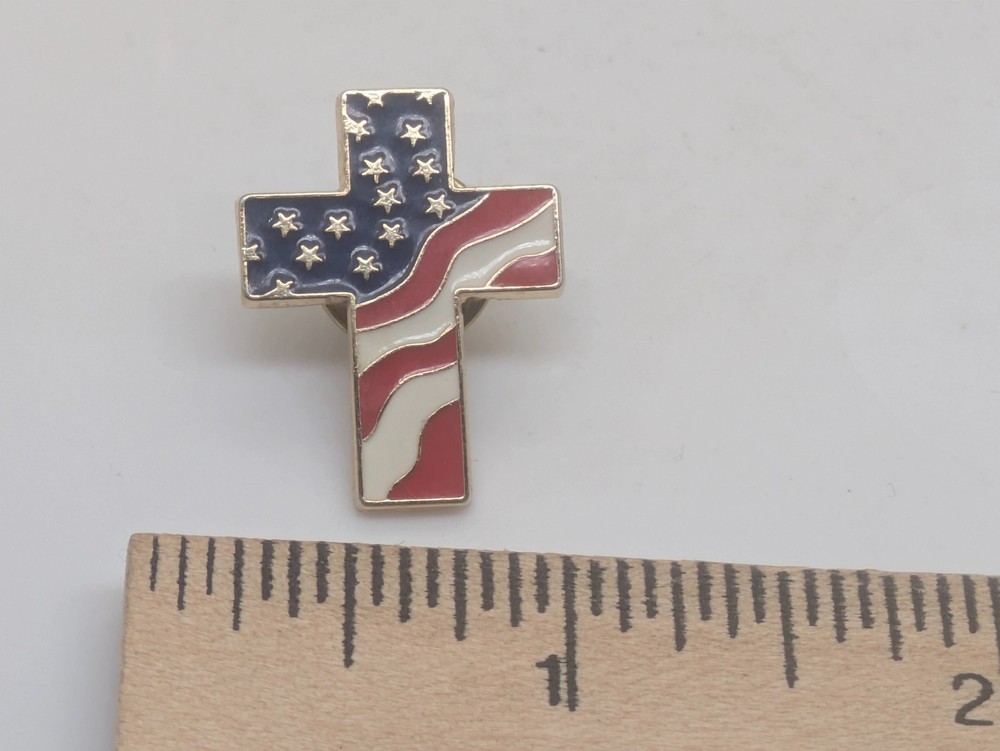 American Flag Religious Cross Lapel Pin