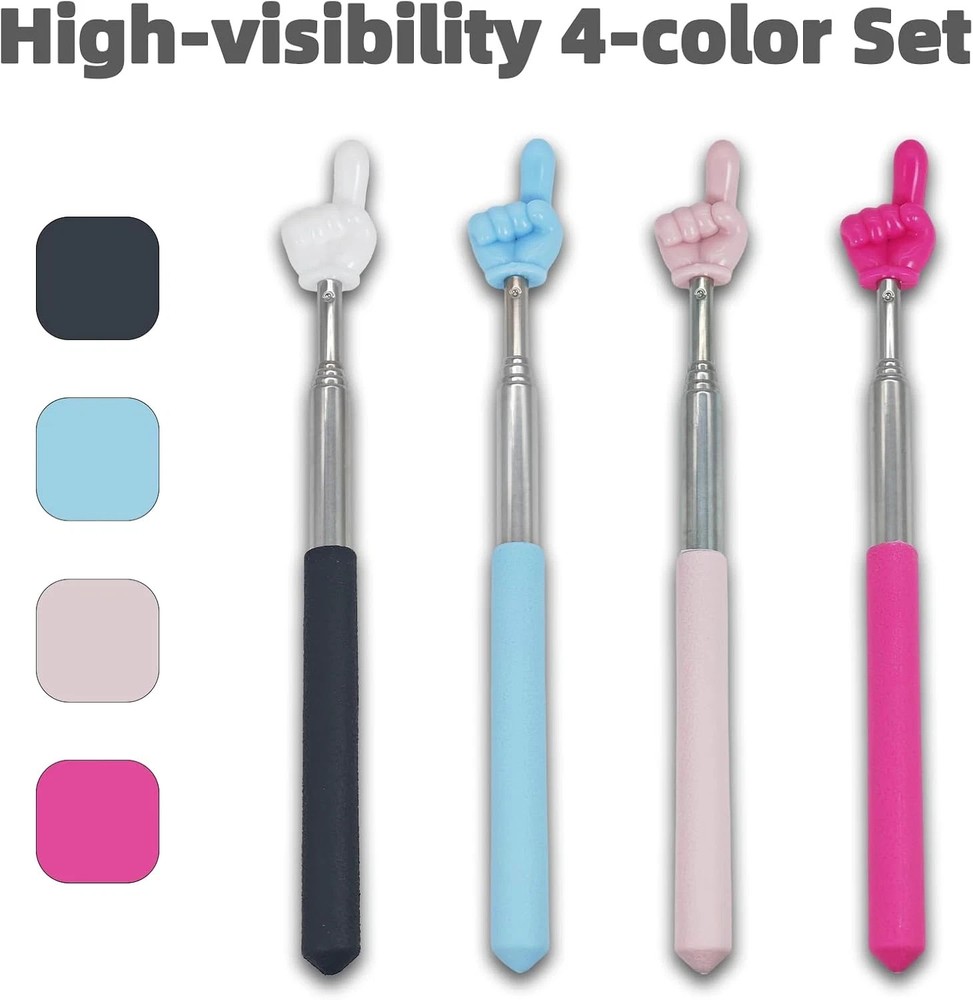 4 PCS Extendable Pointer Finger Stick - Bright Colored Telescopic Teachers Point
