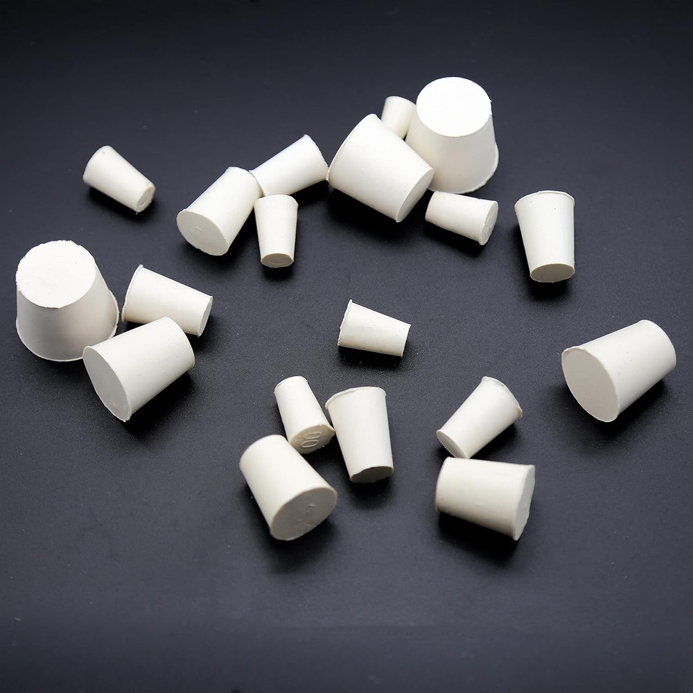 32 PCS (9 Assorted Sizes) Solid Rubber Stoppers, White Lab Plugs, Tapered Shaped