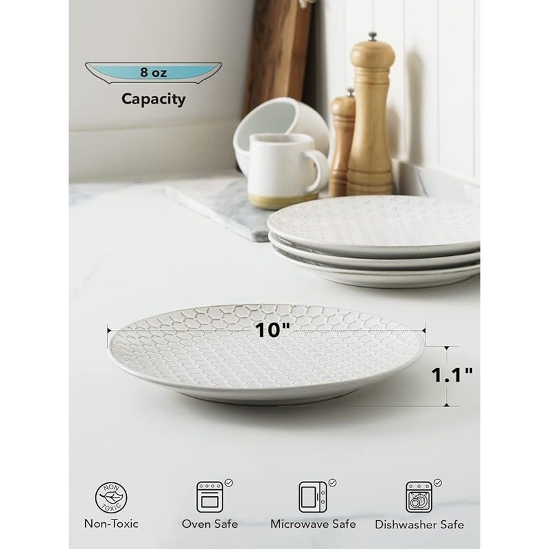 Embossed Ceramic Dinner Plate Set Parties Elegant Tableware Microwave Safe New