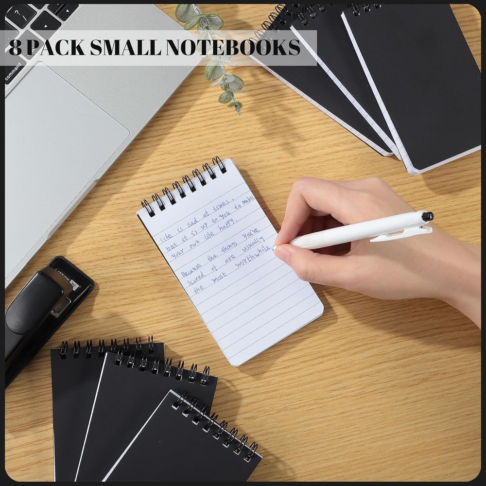 8 Pack 3x5 Mini Spiral Notepads 60 Sheets Lined Pocket Notebooks Black