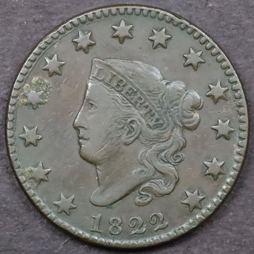 1822 1c Coronet Head Large Cent - VF