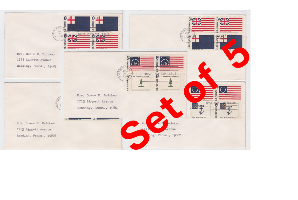 TurtlesTradingPost- Colonial Flags 1968 #1345-46 FDC 5 Covers!
