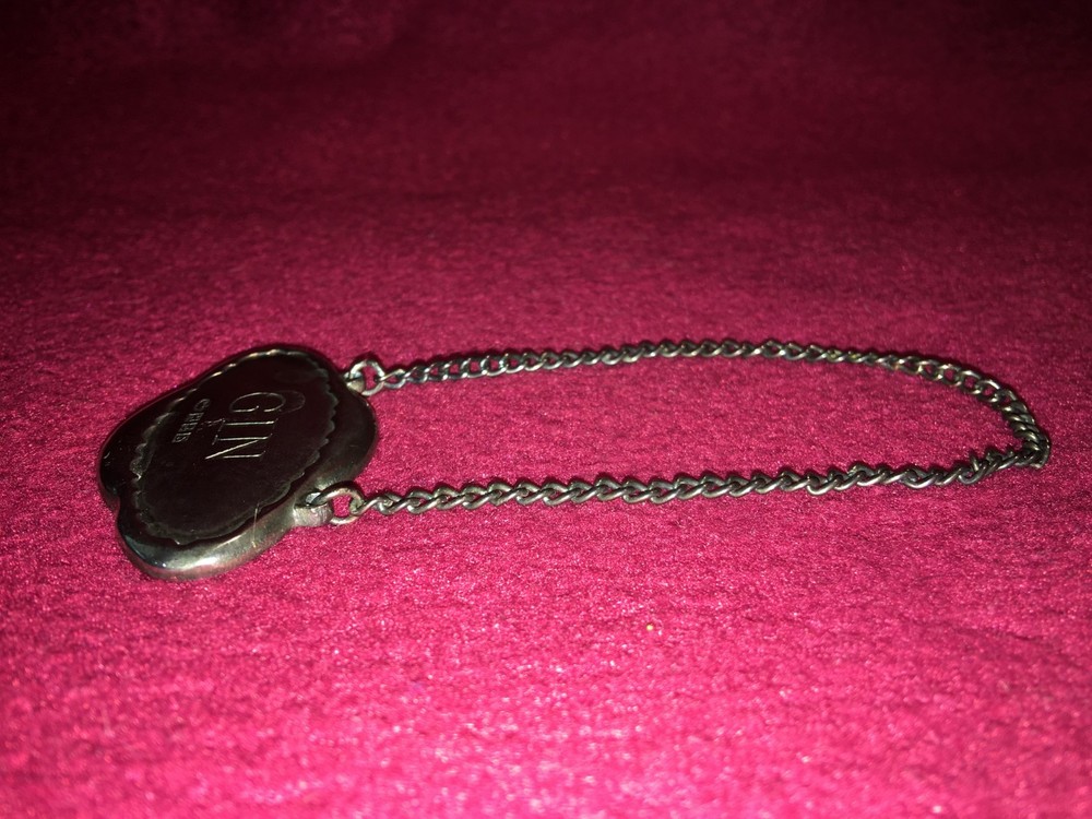 Vintage Pottery Barn Sterling Decanter Tag "GIN"
