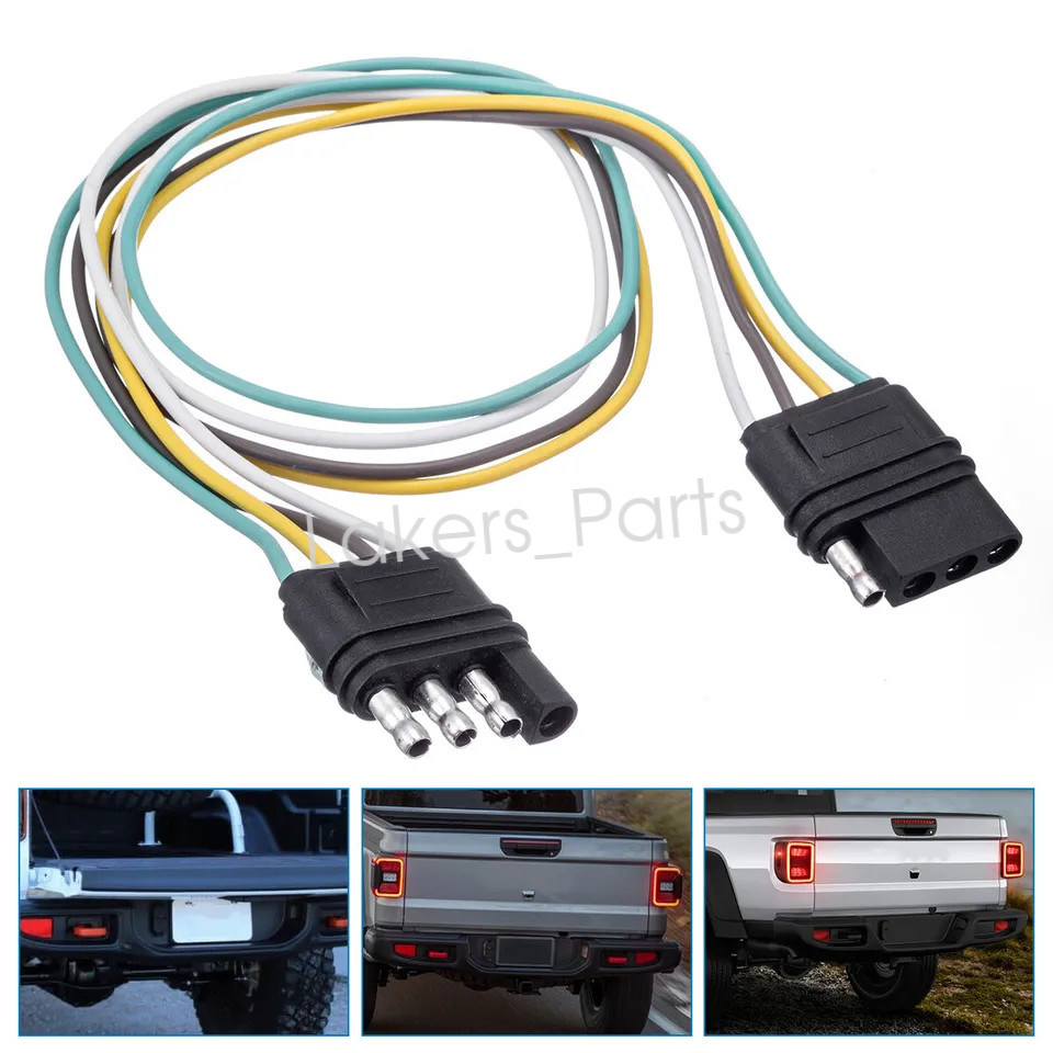 2ft Trailer Light Wiring Harness Extension 4-Pin Plug 18 AWG Flat Wire Connector