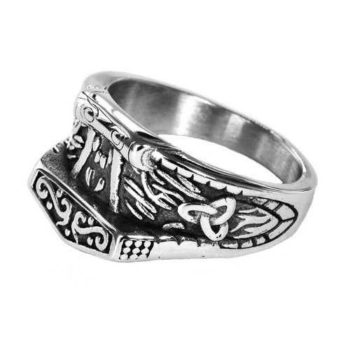 Stainless Steel Celtic Thor's Hammer Ring with Trinity Knots